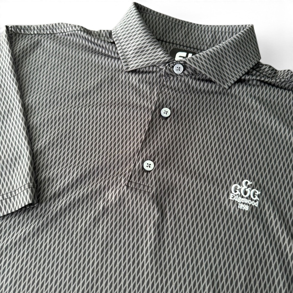 FootJoy Edgewood Golf Polo Men Grey Geometric Diamond Performance Stretch Shirt